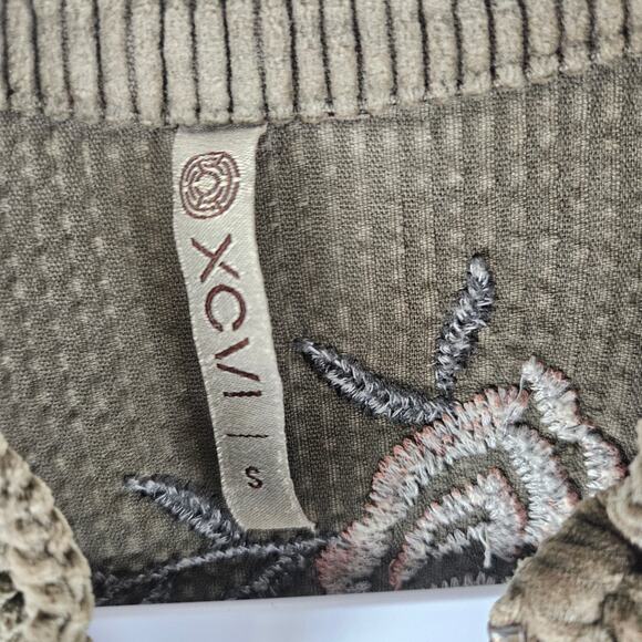 XCVI Green Embroidered Floral Long Full Zip Jacket Size Small - Picture 3 of 6